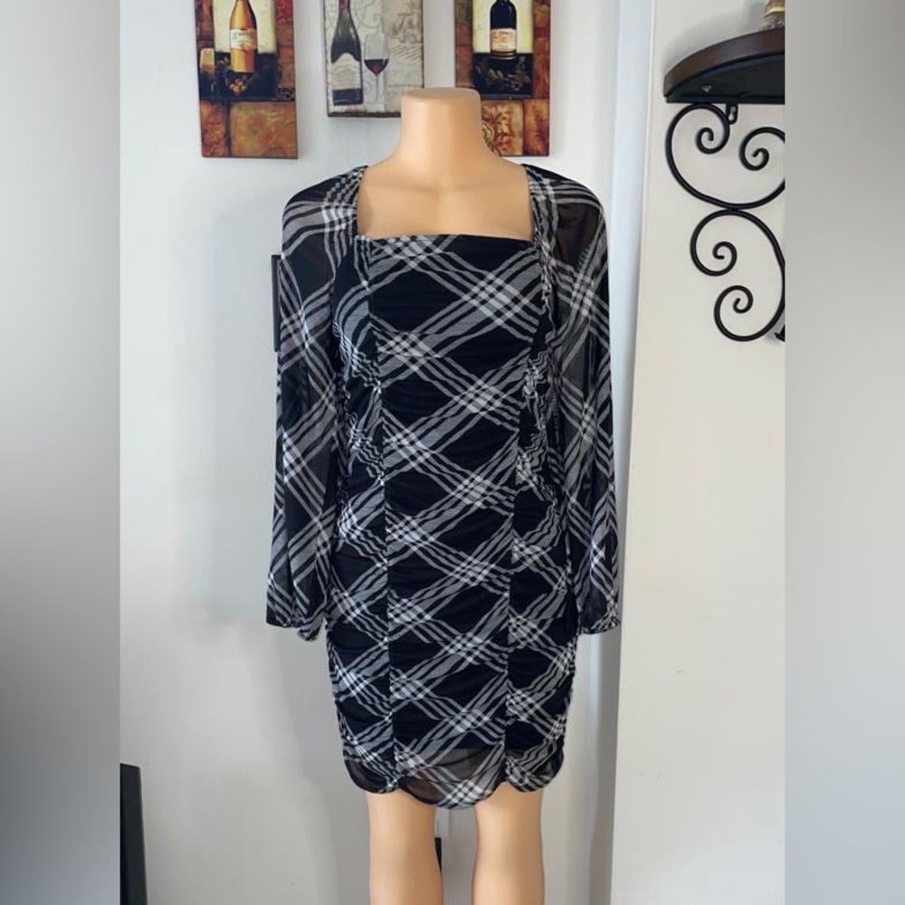 NWT Almost Famous Plaid fitted long sleeve black dress W/B size XL